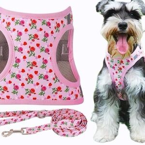 Floral Pink Dog Harness and Leash Set